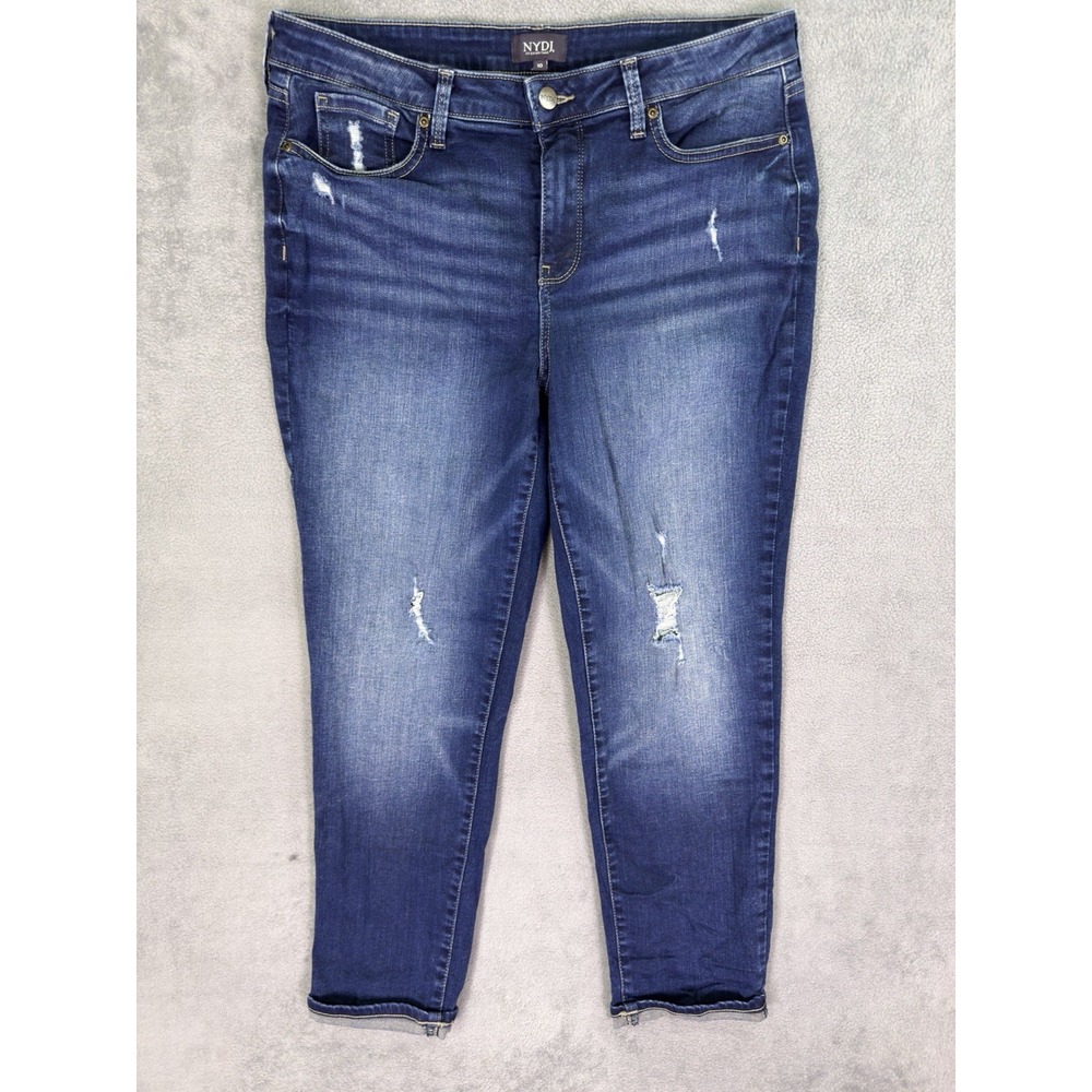 NYDJ Jeans Womens 10 Blue Straight Slim Dark Wash Vitality High Rise Cuffed
